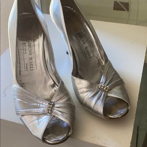 Vintage Bruno Magli Silver Peep Toe Heels